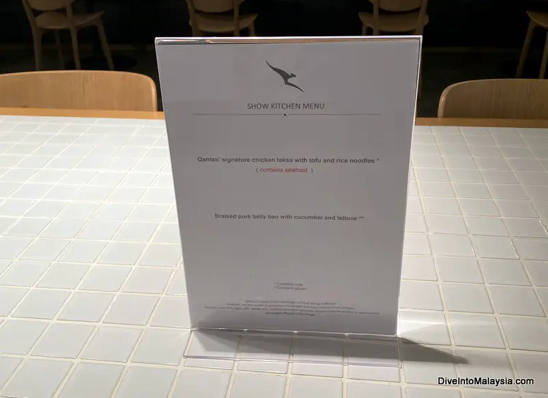 Qantas business class lounge Changi menu