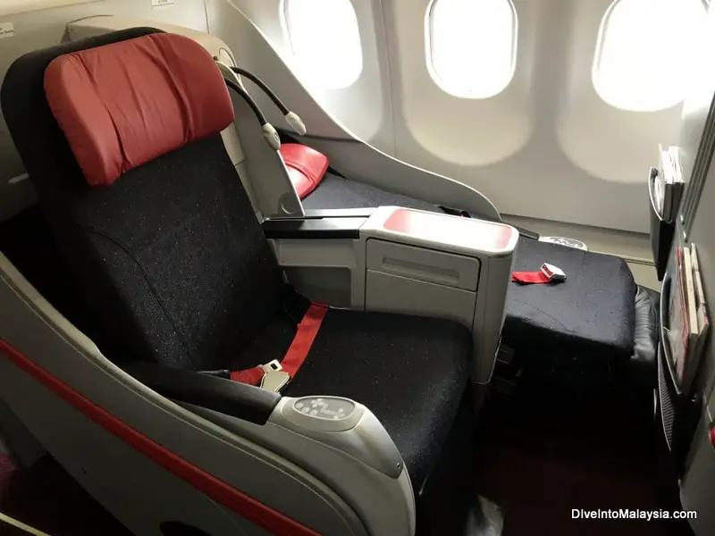 One seat fully reclined, one upright on AirAsia business class