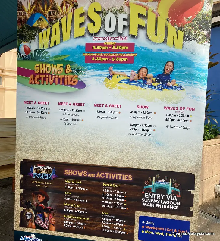 Sunway Lagoon activity timetable