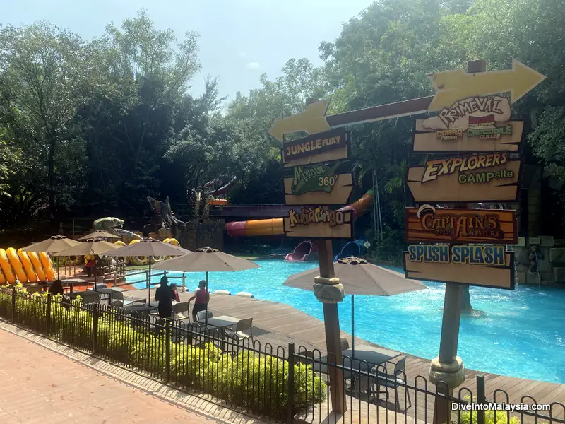 Signs to many of the water slides in Sunway Lost Lagoon