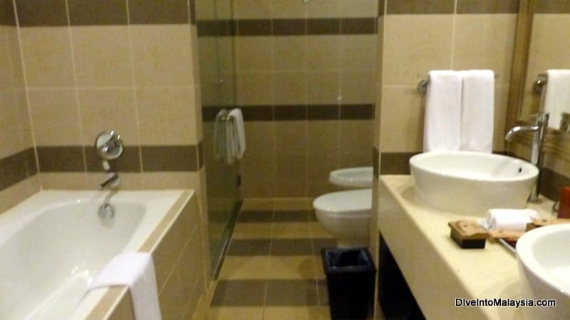 The bathroom in our junior suite Berjaya Tioman