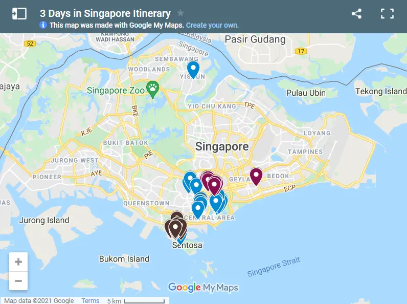 3 Days Singapore Itinerary map