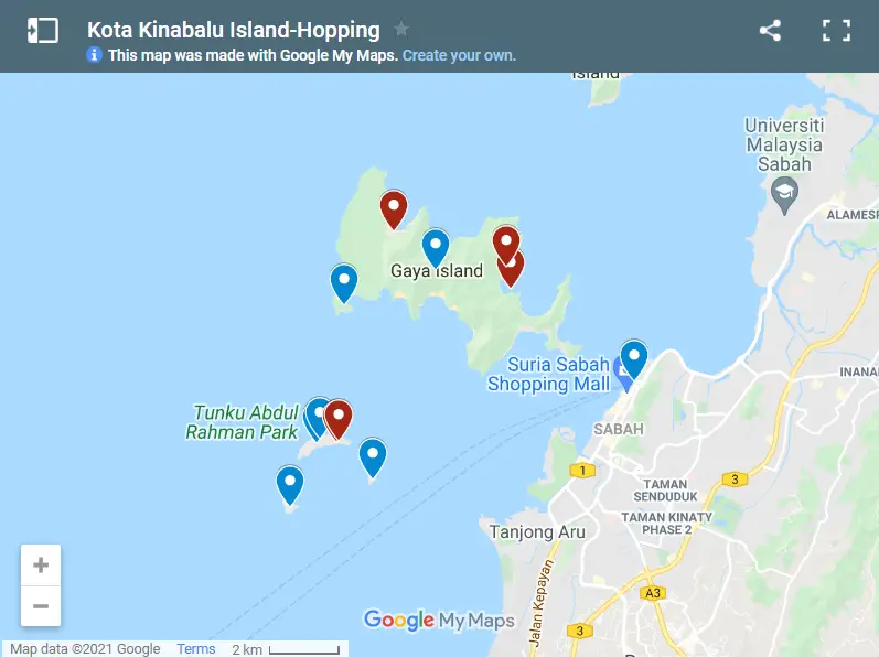 Kota Kinabalu Island Hopping map