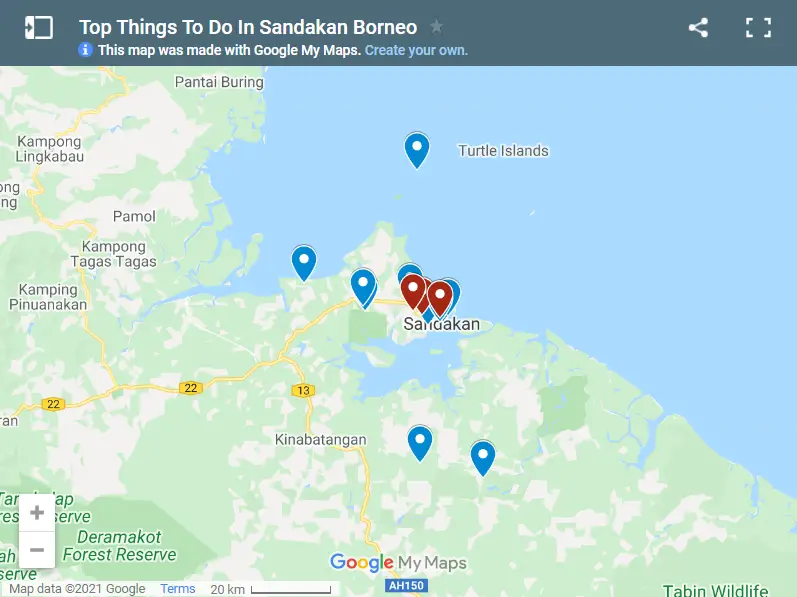Top Things To Do In Sandakan Borneo map