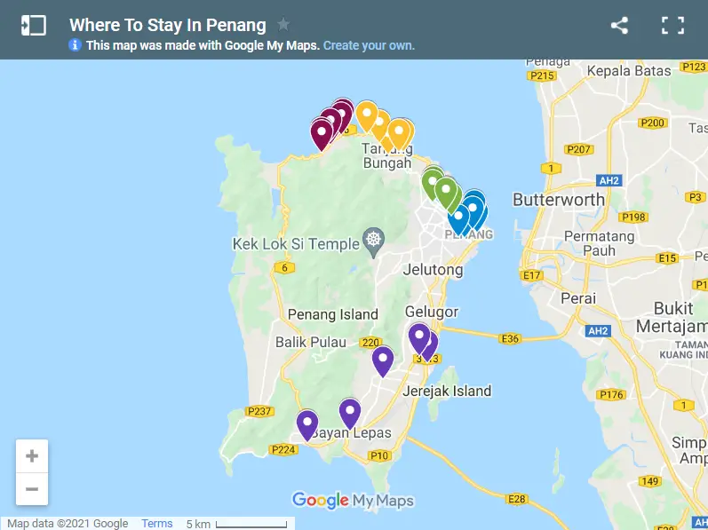 Where To Stay In Penang map